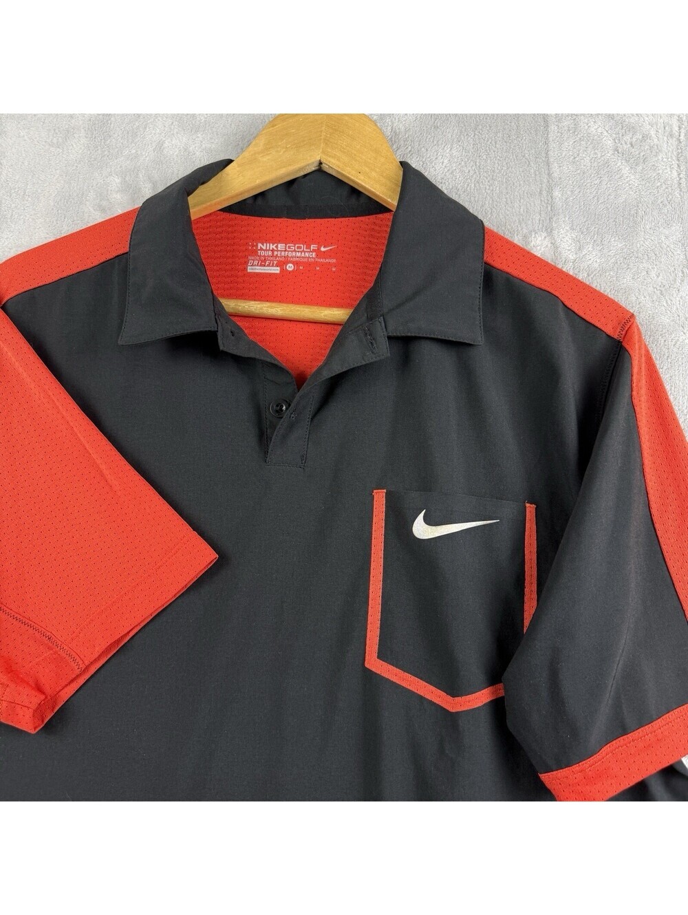 Nike Golf Polo Tour Performance Dri-Fit Men Size M Orange Mesh Back Pocket Tech - Picture 7 of 8